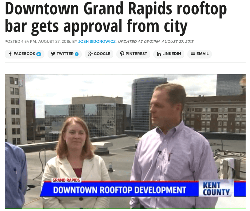 In the Press: “Downtown Grand Rapids rooftop bar gets approval from city”